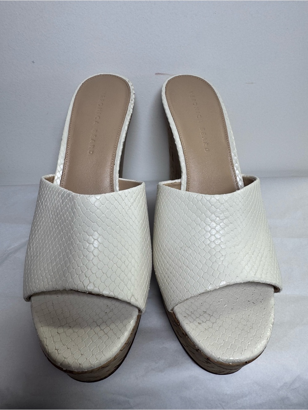 Veronica Beard Dali Python-Embossed Leather & Cork Platform Wedge Mules 10 - Picture 4 of 8